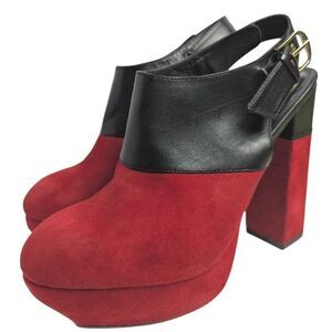 Dolce Vita Red & Black colorblock Platform Slingback block heels womens 10